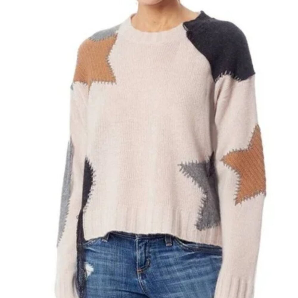 360 Cashmere Sweater Julita Star Patch Neutral Brown Crew Neck